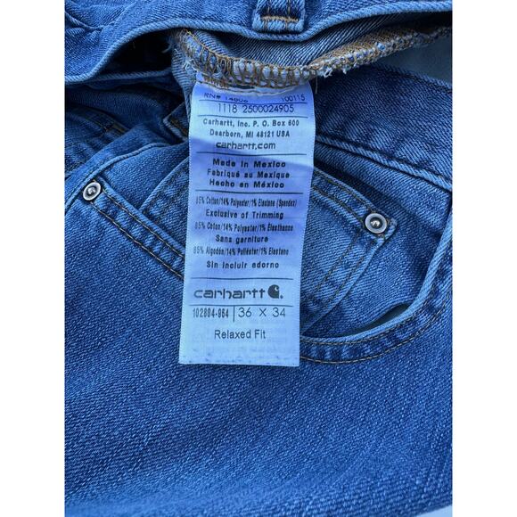Carhartt Rugged Flex Relaxed Fit Mens Blue Jeans 36x34 Straight Leg Workwear - Picture 11 of 12